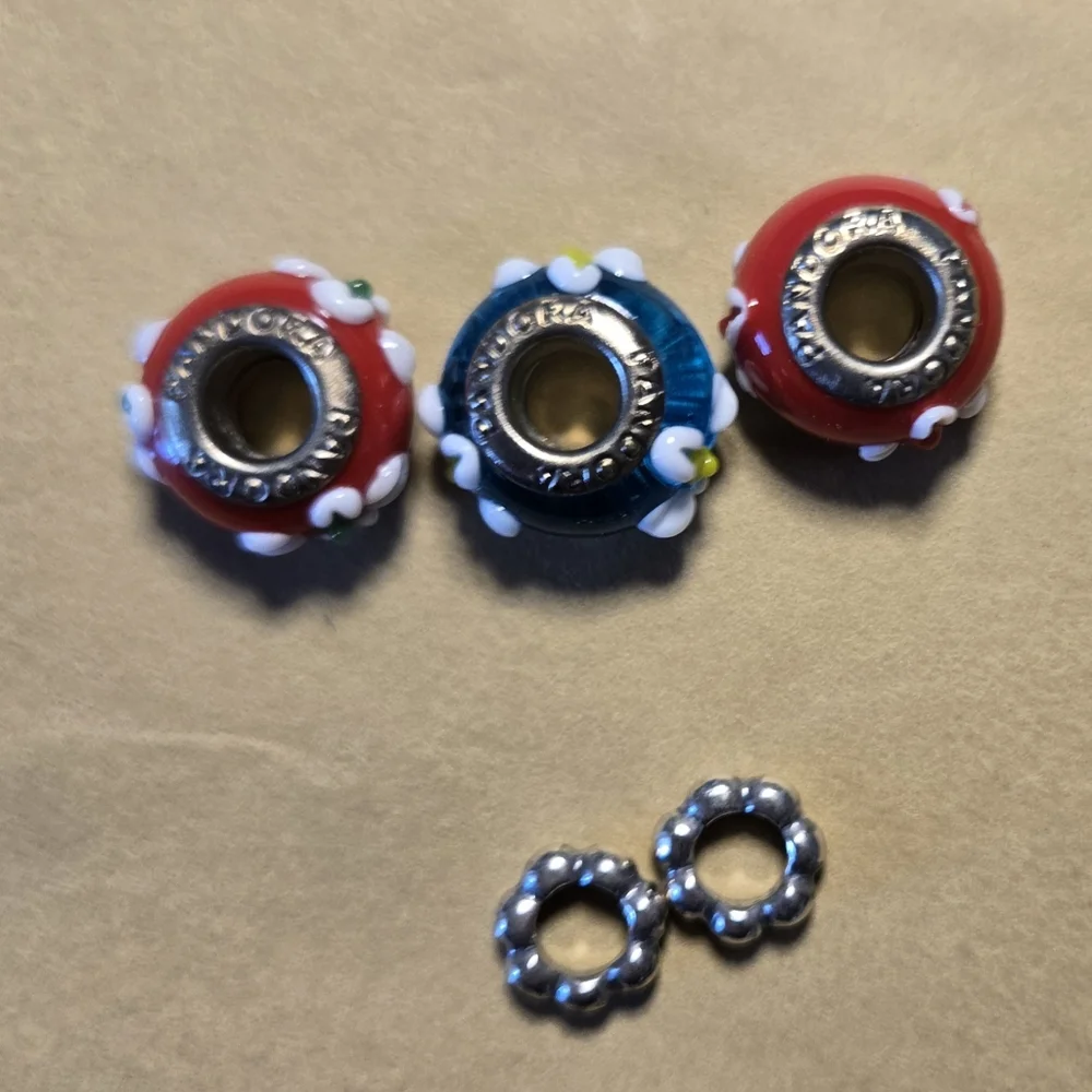 Pandora Murano glass charm beads and sterling silver spacers. Retired - Picture 8 of 16
